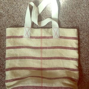 Red and natural tote bag